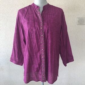 New Direction Petites Purple Cotton 3/4 Sleeve Top